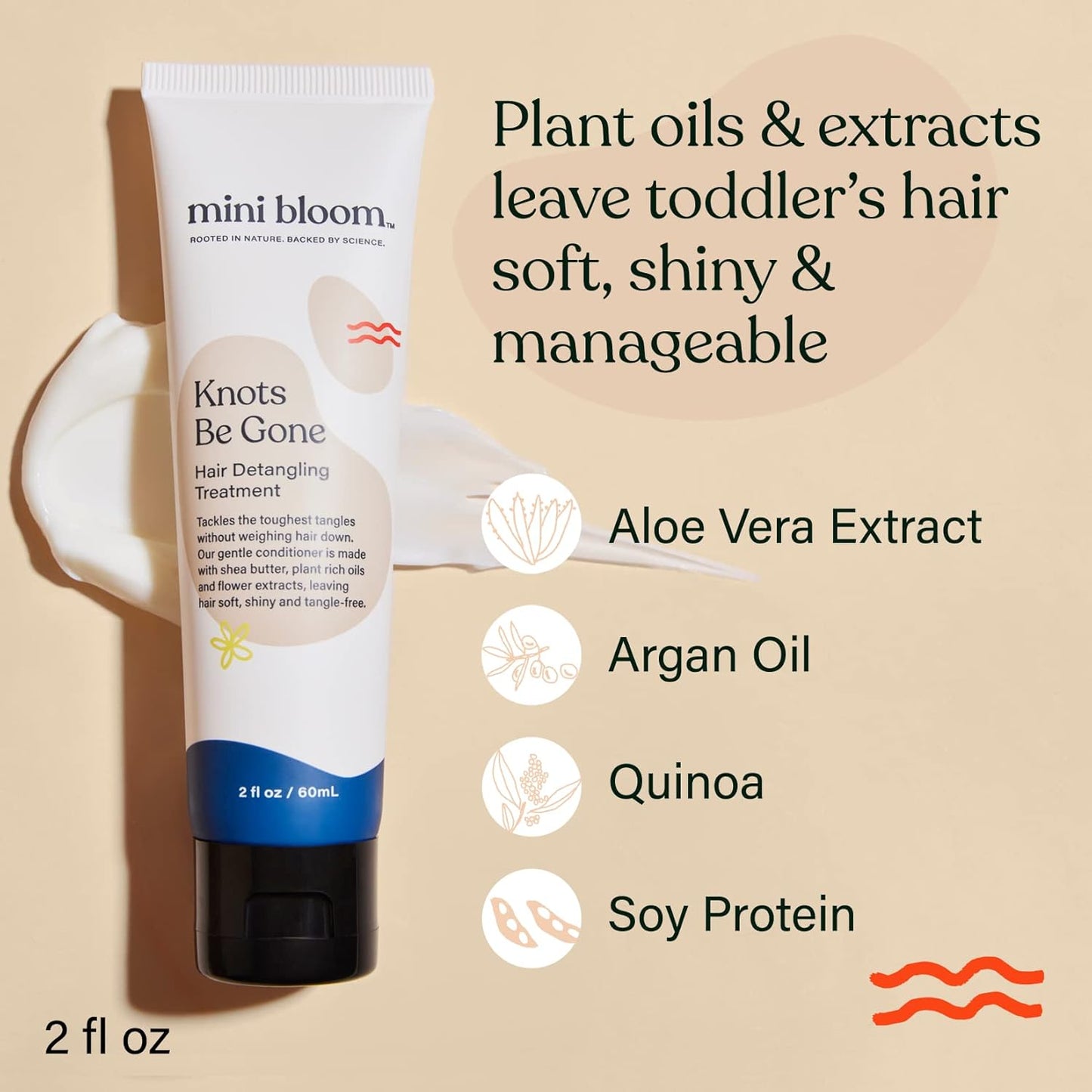Mini Bloom Knots Be Gone Detangling Conditioner Treatment | Detangler Baby & Kid Safe | Shea Butter, Plant Rich Oils & Flower Extracts | Leaves Hair Soft, Shiny, Manageable & Tangle-free Travel Size