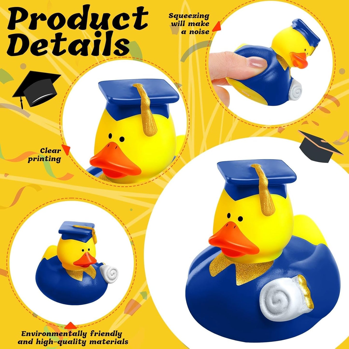 52 Pcs Graduation Rubber Duck 2025 Graduation Diploma Rubber Duckies Grad Cruise Duck Bulk Classroom Reward Prize for Student Bathtub Swimming Pool Theme Party Favors (Blue)