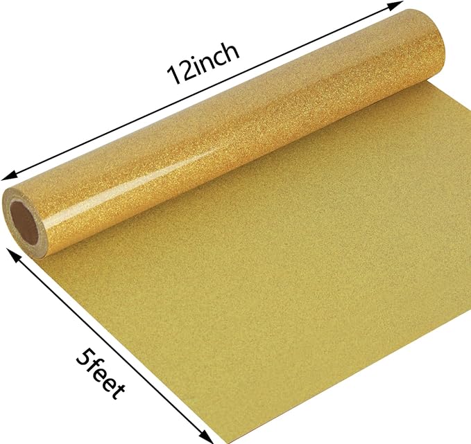 guangyintong Heat Transfer Vinyl Glitter Gold HTV Rolls, Glitter HTV Vinyl