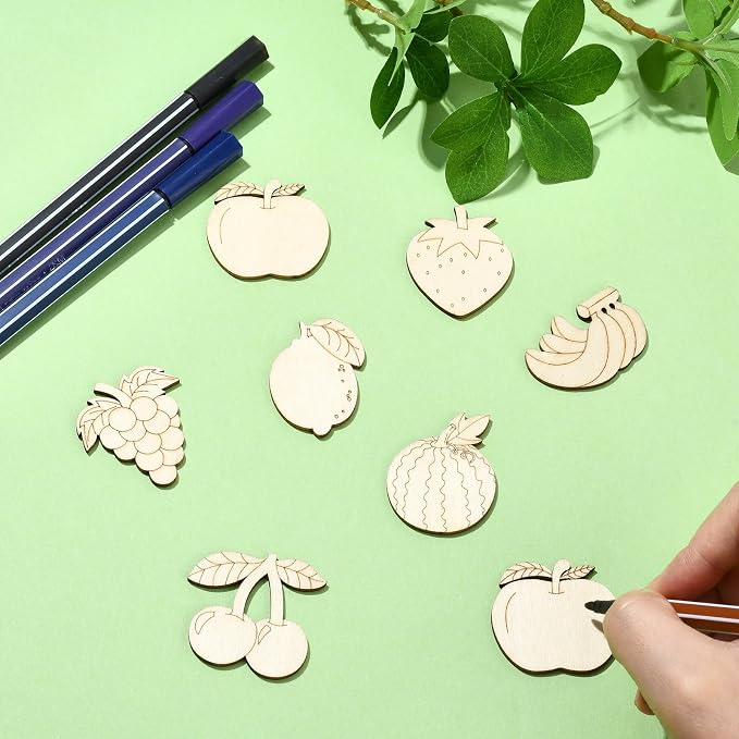 100 Pcs Unfinished Wooden Cutouts Fruit Wood Shapes Painting Wooden Crafts Wood