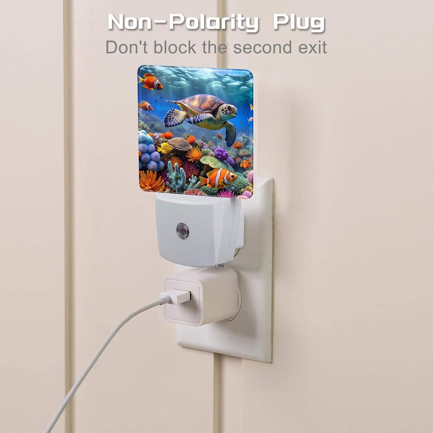 Giant Turtle in Coral Reefs Night Light, Underwater World Marine Fish Corals Dusk to Dawn Night Light Plug in, 0.5w Energy Saving Sleep Friendly NightLight for Kids Boys Girls Home Decor