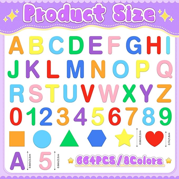 664 PCS Foam Letter Stickers, Foam Alphabet Number Shape Stickers, Self