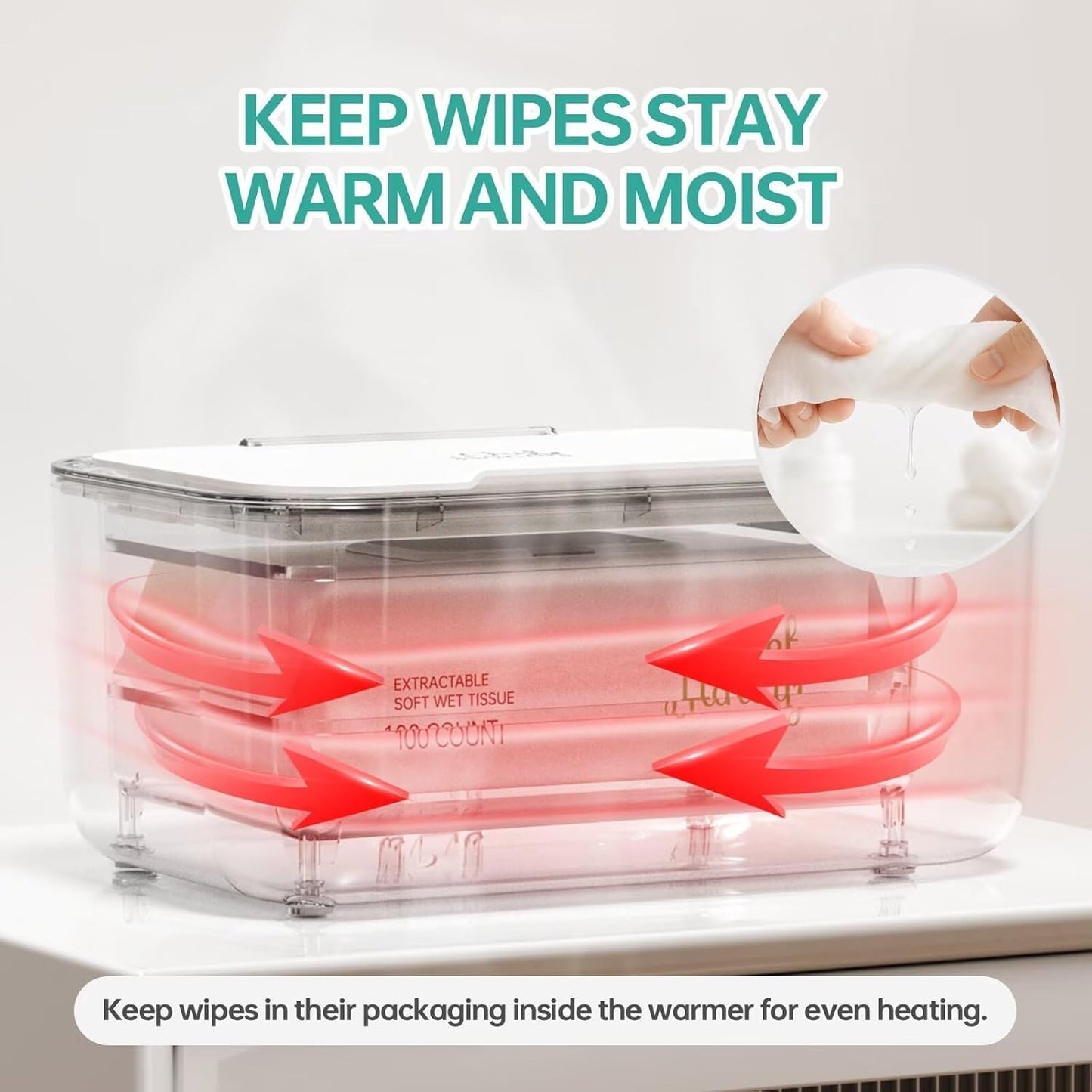 Baby Wipe Warmer, Wipe Warmer and Baby Wet Wipes Dispenser, Smart Precise Temperature Control Large Capacity Evenly Overall Heating Silence, Wipes Warmer for Babies Portable Wipe Warmer (White)
