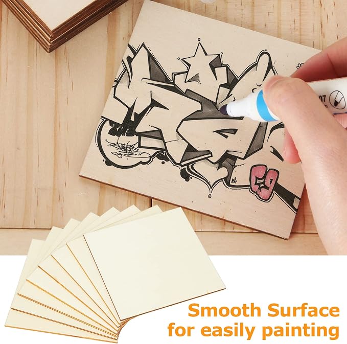 100 Pieces 4x4 Inch Wood Squares Unfinished Basswood Plywood Wooden Sheets 1/8