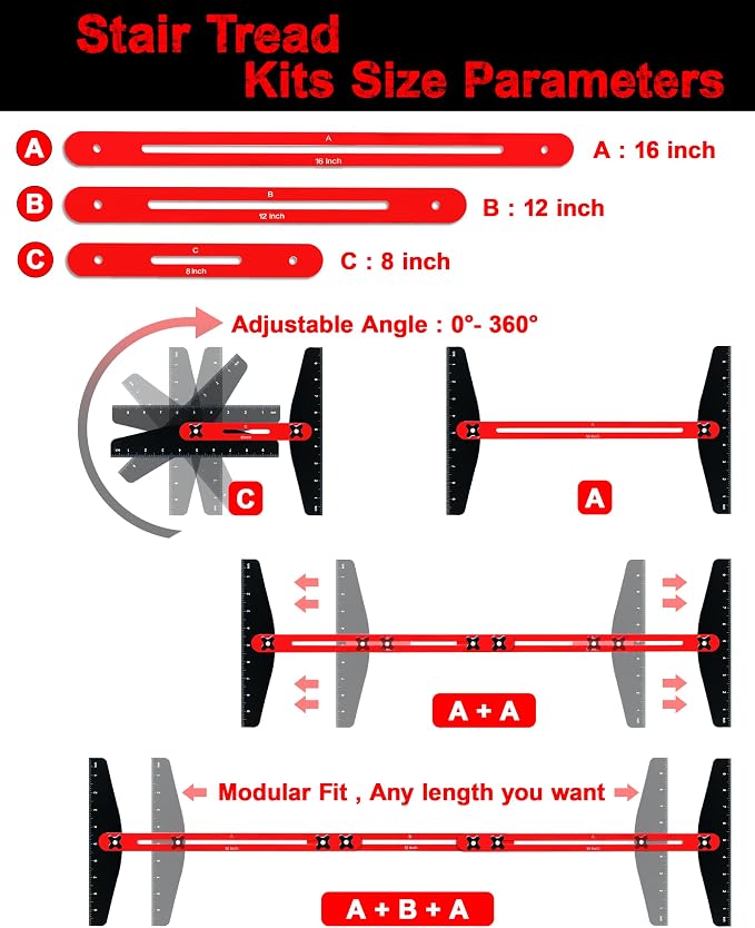 Stair Tread Template Tool, 8-60 inches Solid Aluminum Stair Tread Jig