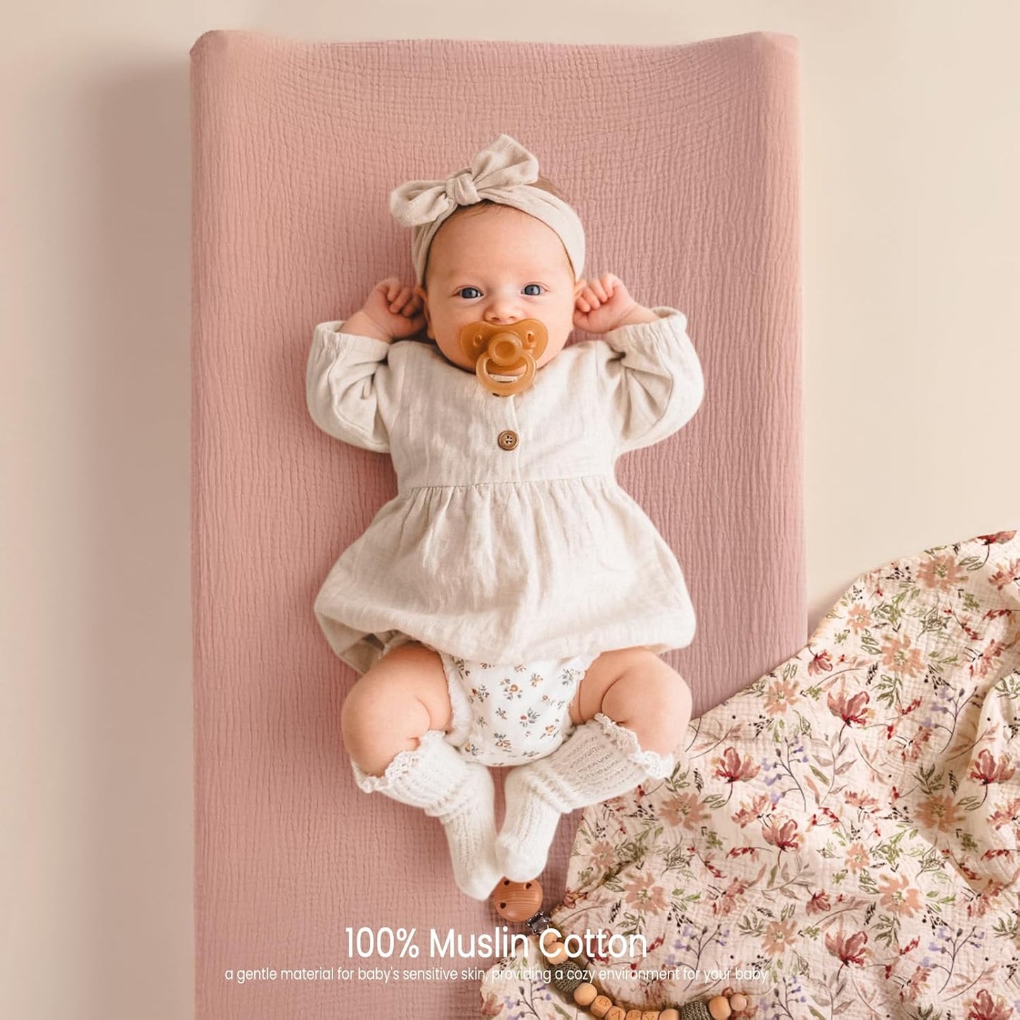 lulumoon Muslin Changing Pad Cover: 2-Pack Soft Breathable Cotton Boho Floral Print for Baby Girls - Nursery & Baby Shower