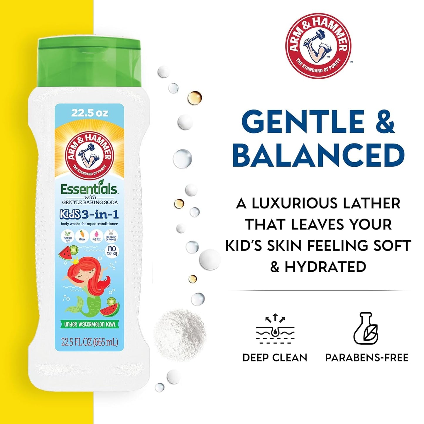 Arm & Hammer 6 Pack Essentials Kids Body Wash - 3-in-1 Sea Monster Mango 22.5oz - Non Toxic Kids Shampoo and Body Wash And Conditioner