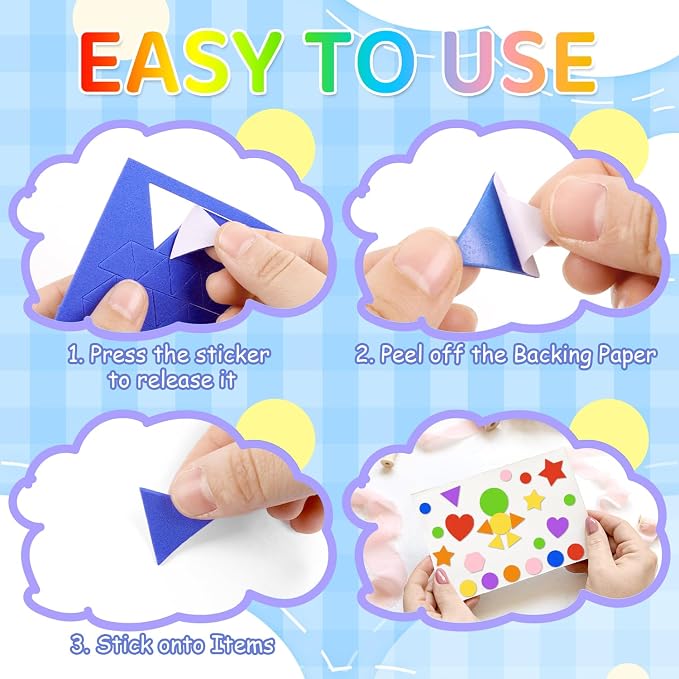 CCINEE 1218 Pcs Foam Stickers 7 Colors Self Adhesive Foam Shapes Sticker