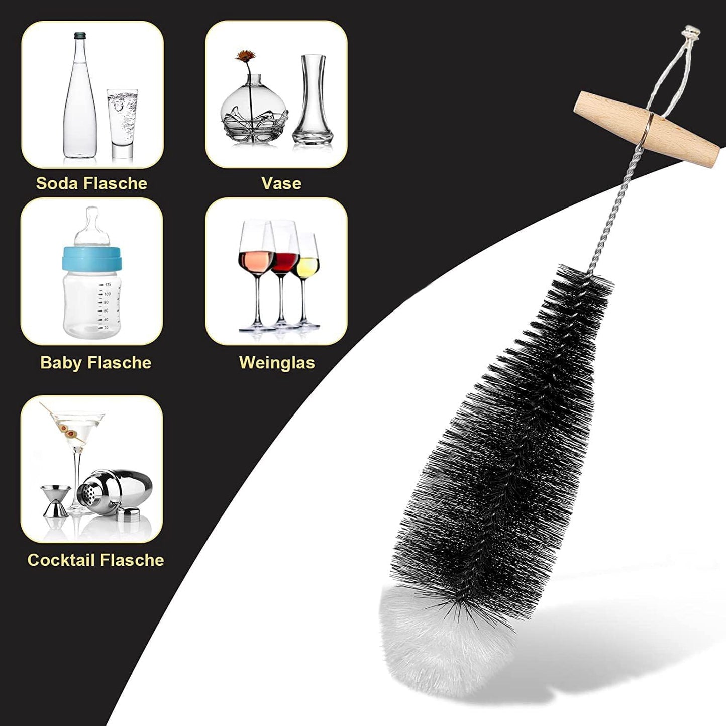 Bottle Cleaning Brush for SodaStream，Nylon Bristles，Wooden Handle，Gentle Anti Scratch，Long Handle Bottle Washer for SodaStream Water Bottles