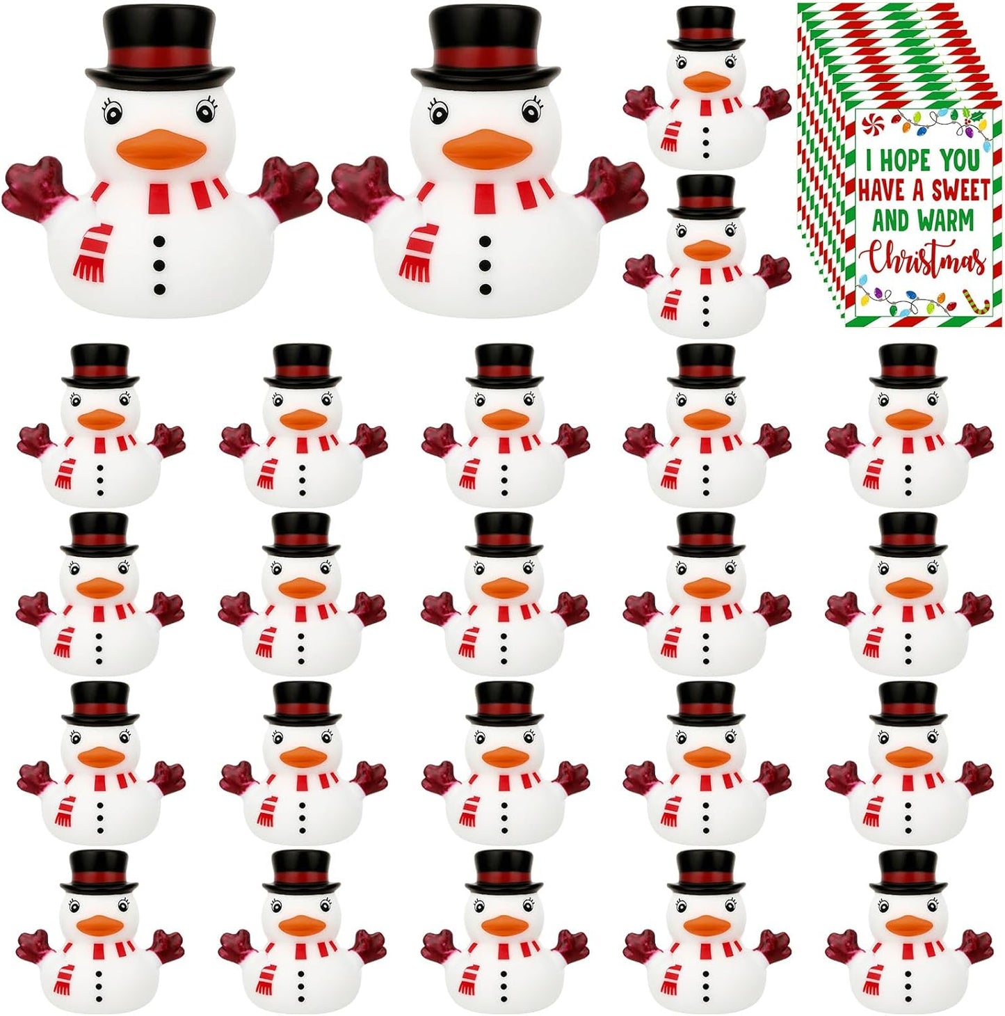 Yaomiao 12 Pcs Christmas Rubber Ducks Bulk Rubber Ducks Bath Toys Christmas Stocking Stuffers Snowman Decorations with Card Xmas Duck Gifts for Xmas Party Favors