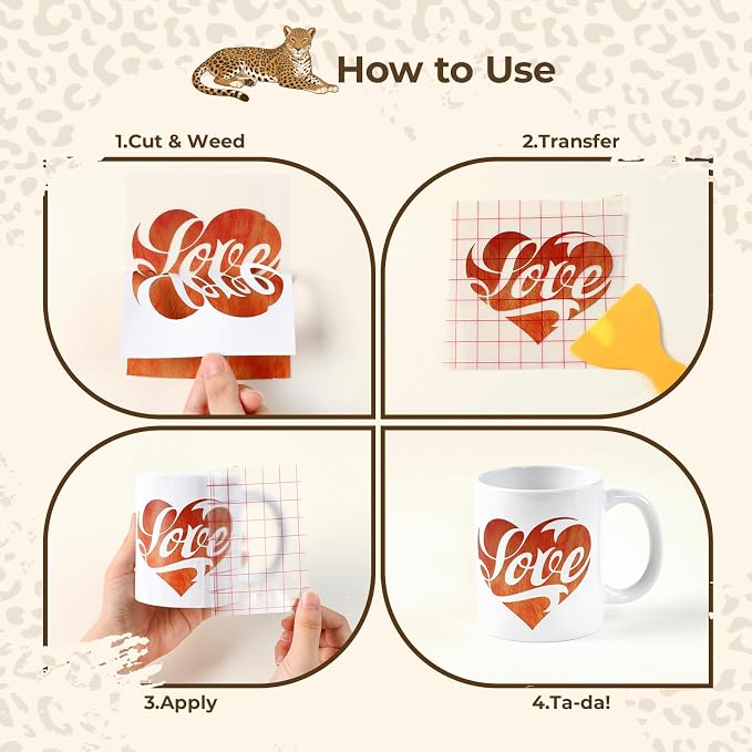 HTVRONT Leopard Permanent Vinyl 10 Sheets 12"x10" Cowhide Adhesive Vinyl |