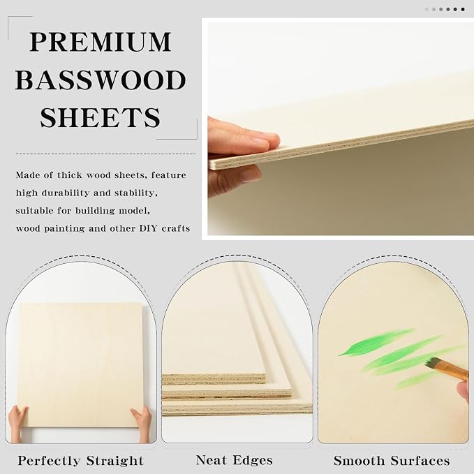 6 Pack 24 x 24 x 1/4 Inch-6mm Thick Basswood Sheets
