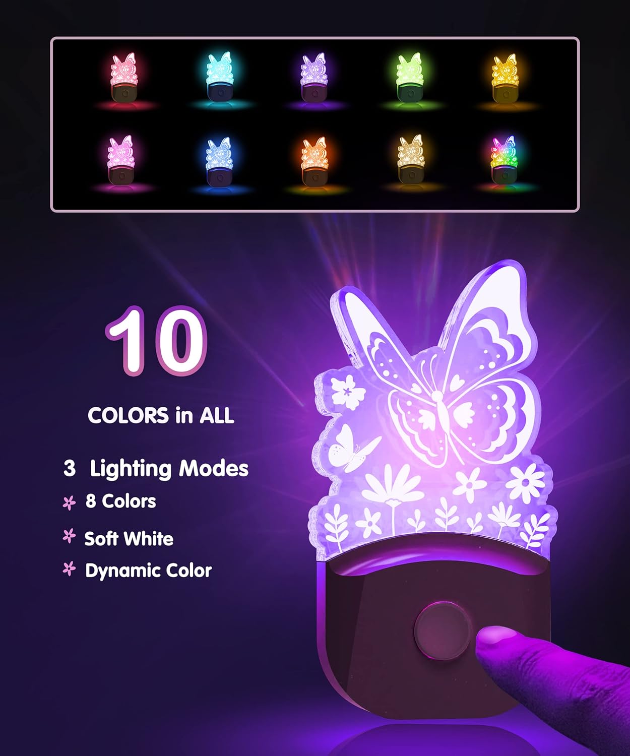L LOHAS LED Kids Night Light, 8 RGB Color Changing Butterfly Night Lights with Dusk to Dawn Sensor, Acrylic Nursery Nightlight for Baby Room, Toddler Bedroom Decor & Gifts