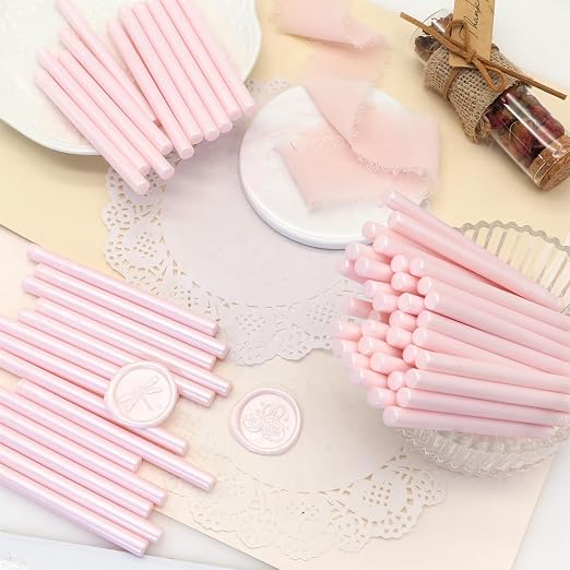 60pcs Wax Seal Sticks with Glue Gun Kit, Light Pink Sealing Wax Sticks