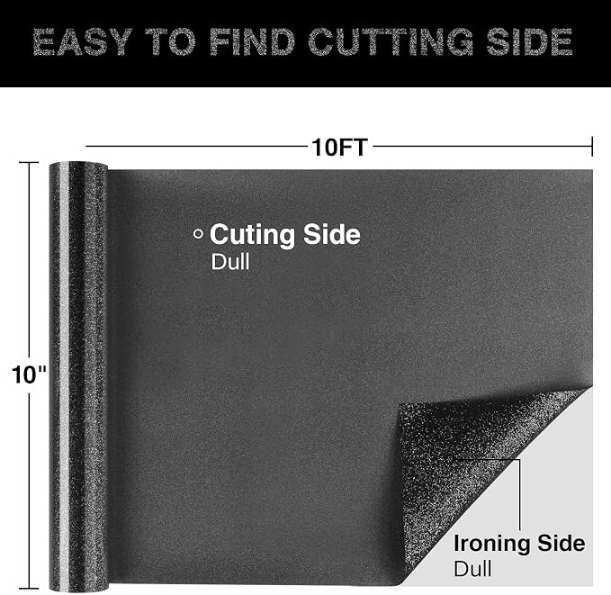 Black Glitter HTV Heat Transfer Vinyl Roll 12inch x 10 ft