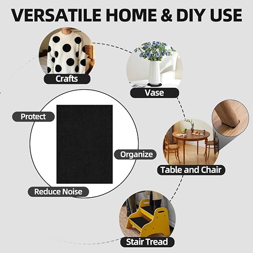 3PCS Large Self Adhesive Felt Sheet, 13.4"x10.8", 2mm Thick Stiff Black Felt