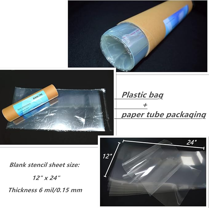 BANLTRE 10 Pack 12" x 24" 6mil/0.15mm Thick Clear Blank Stencil Sheet
