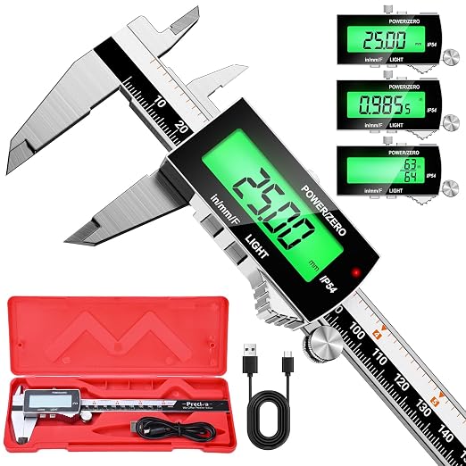 Preciva Backlight Digital Caliper, 6inch IP54 Waterproof Rechargeable