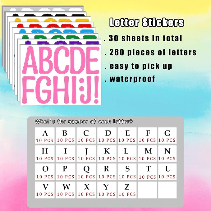 Bemeol 30 Sheets Large Letter Stickers 4 Inch Alphabet Letter Stickers Self