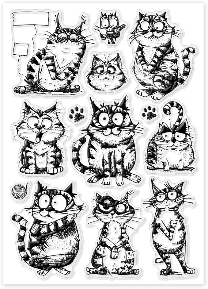 GLOBLELAND Coy Cat Clear Stamps Funny Cat Silicone Clear Stamp Seals Cartoon