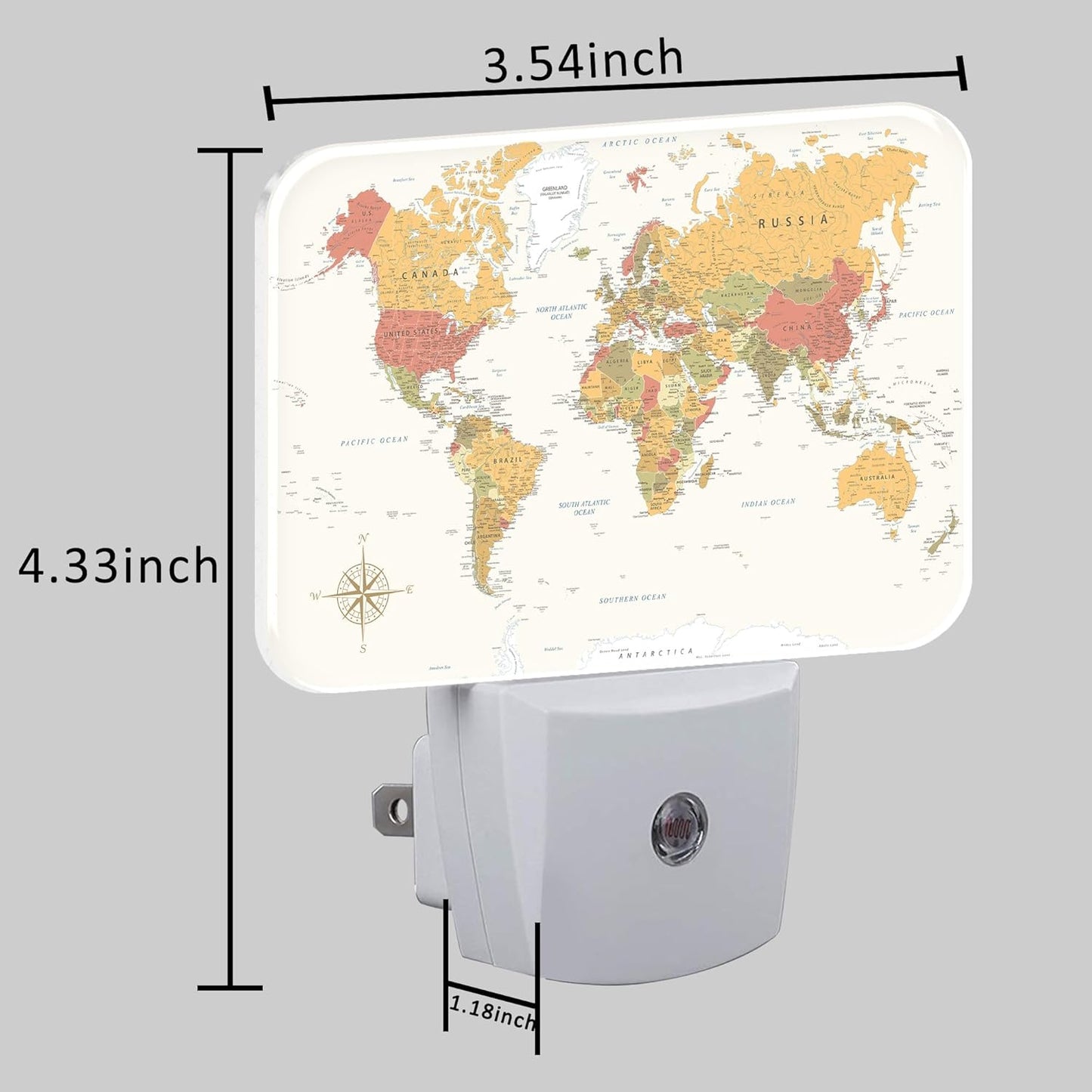 Vintage Yellow World Map Night Light for Kids, World Map LED Night Light Plug into Wall with Dusk to Dawn Sensor for Girls Boys Women Men Bedroom, Hallway, Kitchen, Bathroom, Stairs Decor