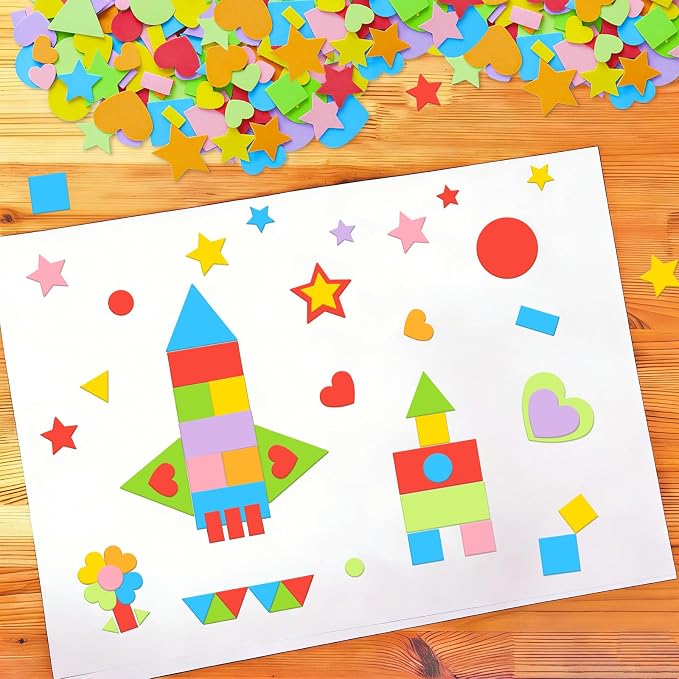 3400Pcs Foam Stickers Foam Shape Stickers Heart Star Square Geometric Sticker