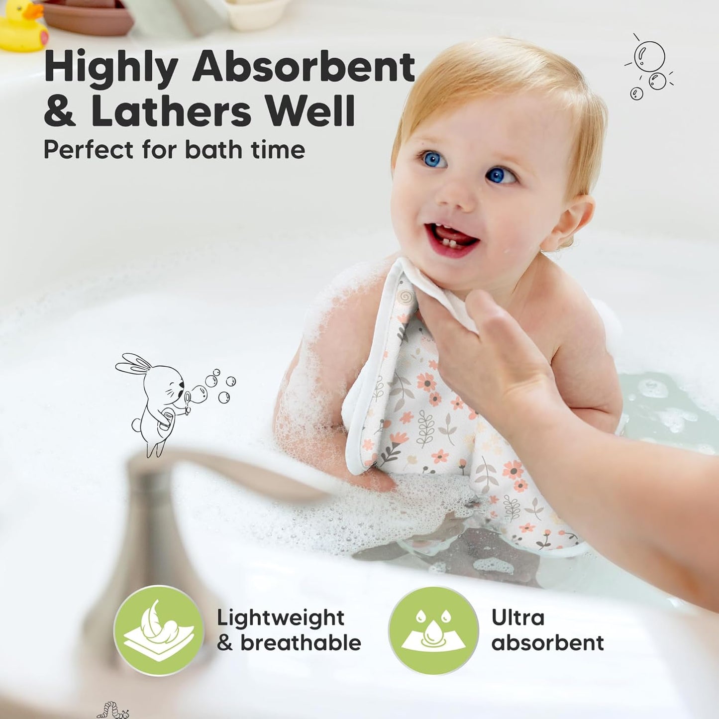 6-Pack Cotton Baby Washcloths for Newborn - Organic Cotton Muslin Soft Wash Cloths for Babies, Infant, Kids,Toddler Towels for Boy,Girl,Super Absorbent Face Cloths,Scratch-free Baby Rags (Sweet Charm)
