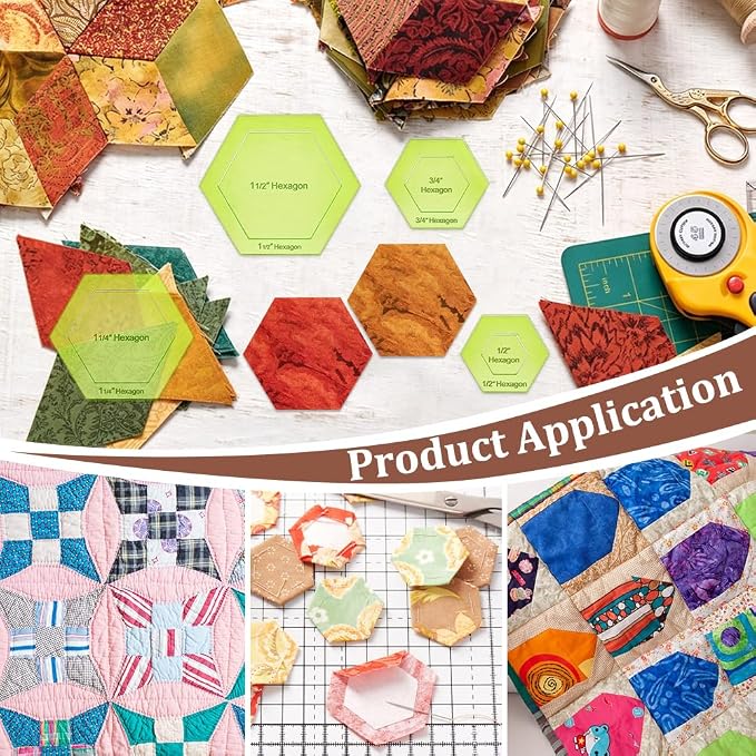 BENECREAT 16 Sizes Hexagon Quilting Template, Acrylic Intricate Sewing Machine