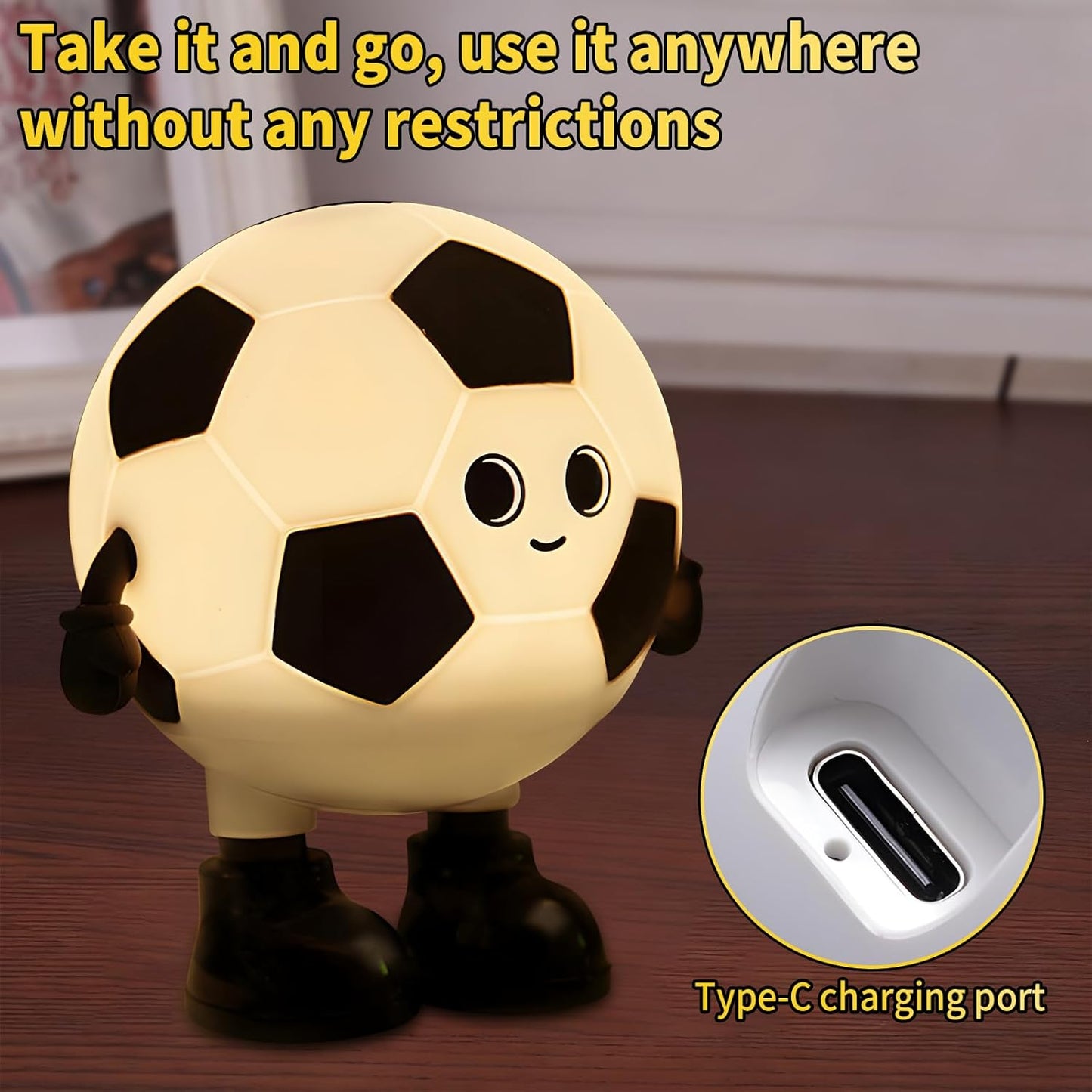 Cute Soccer Ball Fun Night Light - Dimmable RGB Touch Control Lamp, USB-C Rechargeable, Stress Relief Toy for Sports Fans, Home Decor and Gift