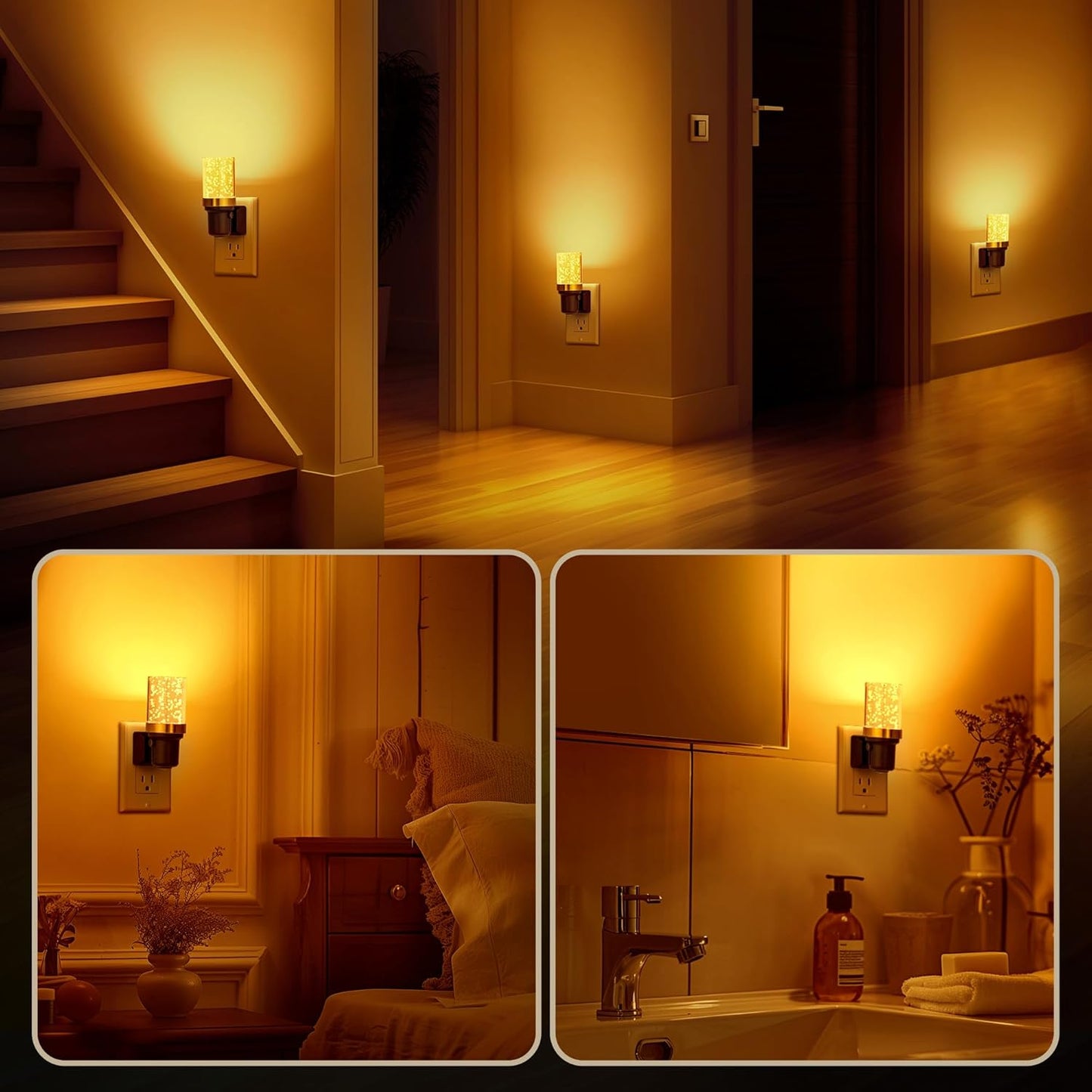 DORESshop LED Night Lights Plug into Wall, Modern Decorative Design Nightlights Plug in, Adjustable Brightness, Dimmable Night Light, Perfect for Adults' Bedroom, Hallway, Bathroom, Amber, 1 Count