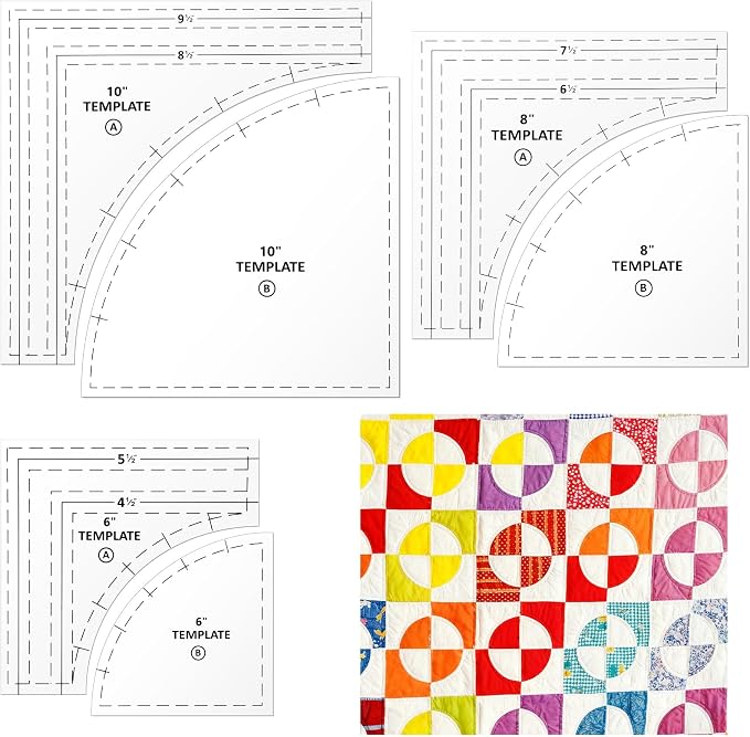 3 Set Drunkards Road Quilting Templates Large Quilting Rulers and Templates