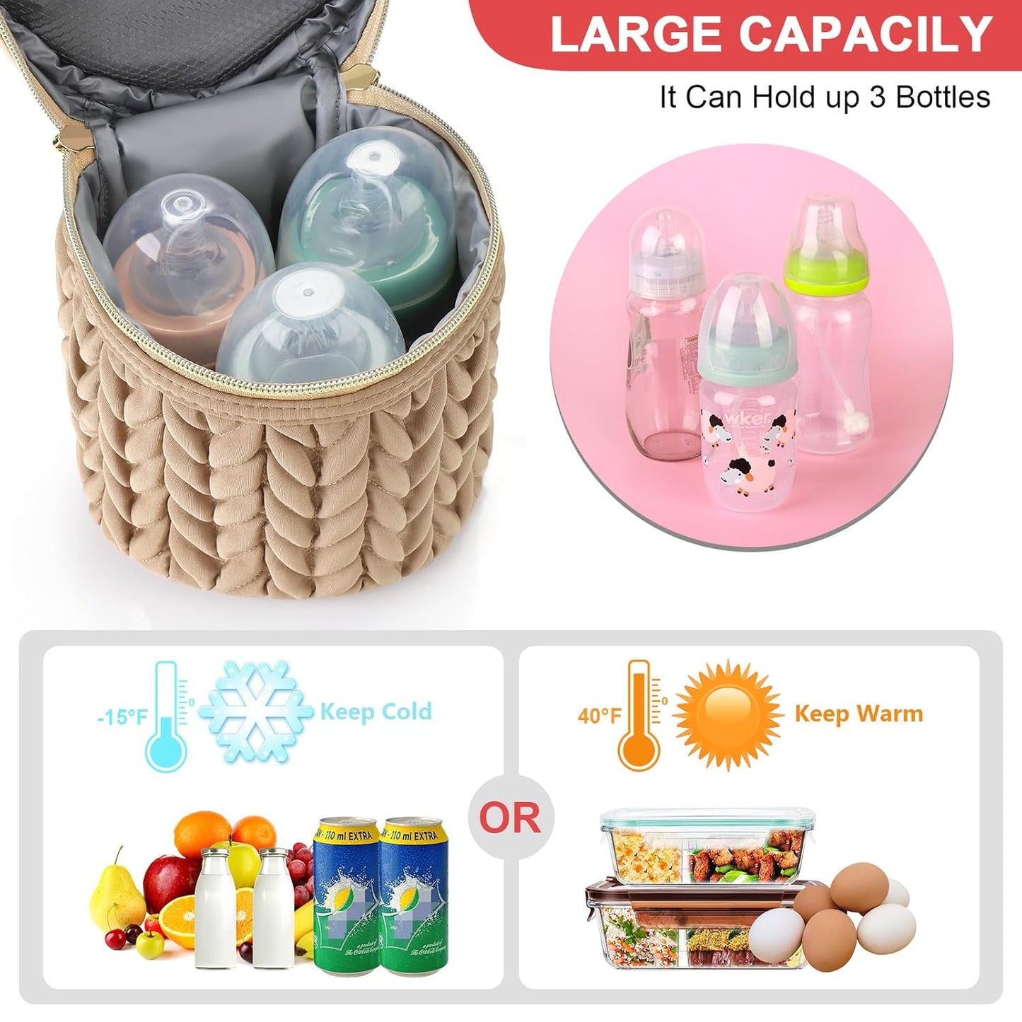 Accmor Breastmilk Cooler Bag, Insulated Baby Bottle Cooler Tote Bags for Nursing Mom Daycare