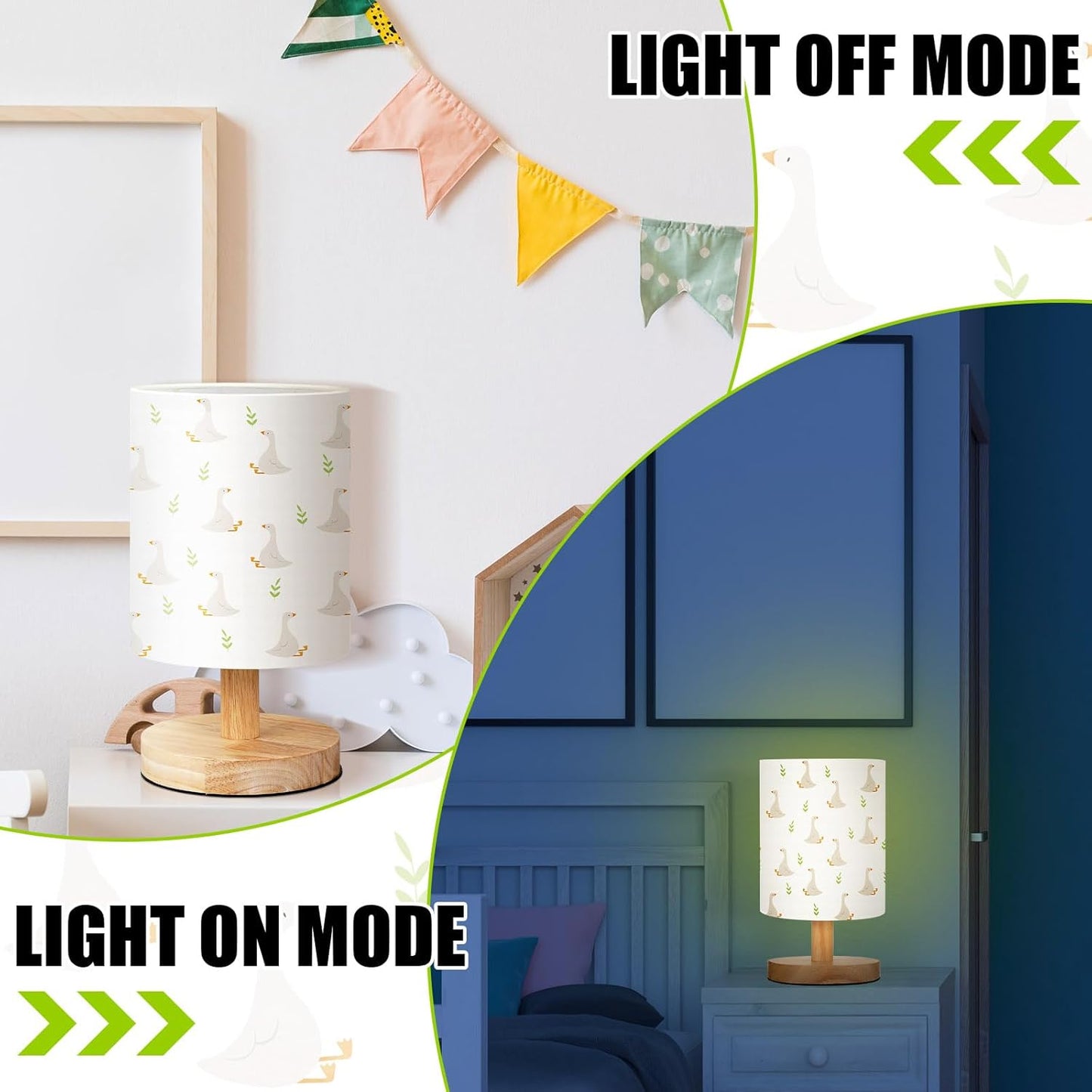 VIHOSE Silly Goose Kids Table Lamp for Bedroom Kids Bedside Lamp with Linen Wooden Nightstand Cartoon Nursery Lampshade for Girls Boys Living Room