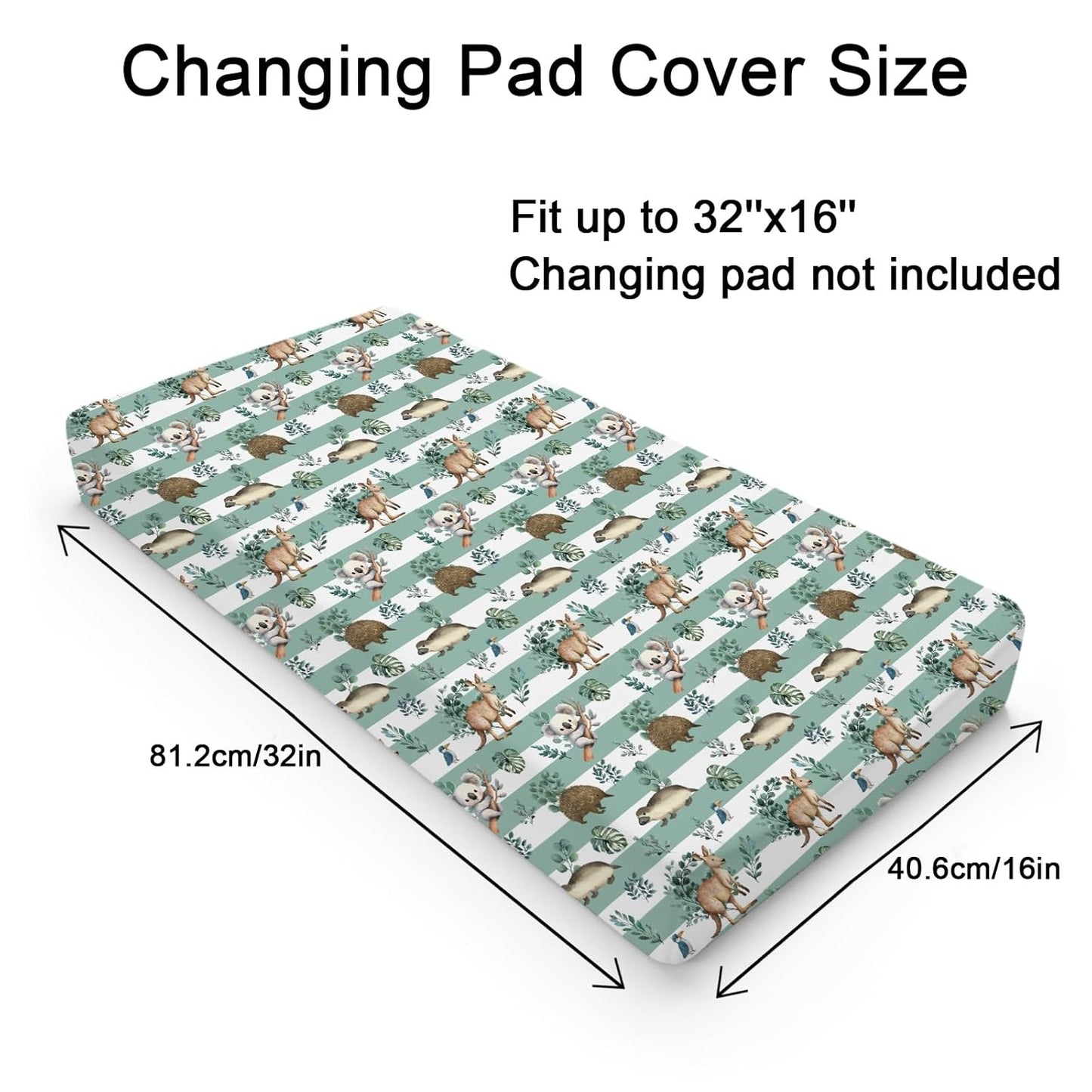 Baby Australian Animals Baby Changing Pad Covers for Boy Girl 32''x16'' Cute Koala Green Tropical Leaves Fitted Diaper Change Table Sheets Baby Animals Stripes Soft Breathable Baby Changing Table Mats