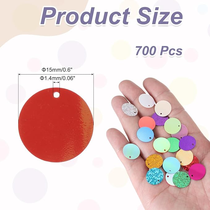 MECCANIXITY 700 Pcs Flat Round Sequins 15mm/0.6 Inch Loose Paillettes Craft