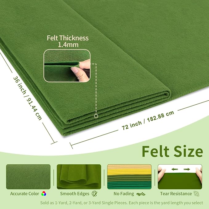 Campsite Green Fabric Sheet 72" X 36", 1.4mm Thick Large Soft Durable Flexible