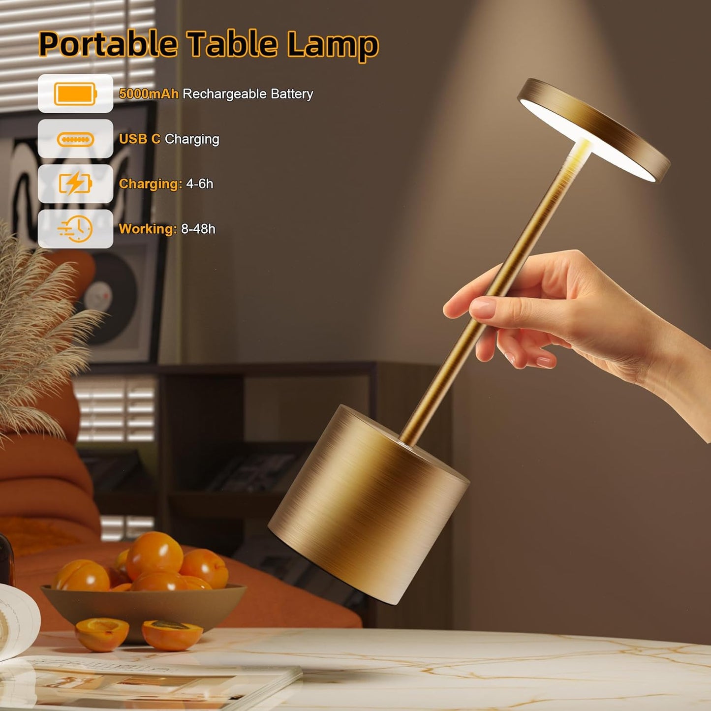 Cordless Table Lamps Rechargeable - Outdoor Portable LED Table Light 5000mAh Battery Operated Lamp 3 Color Stepless Dimming with Memory Function for Restaurant Dining Patio 2Pack Bronze