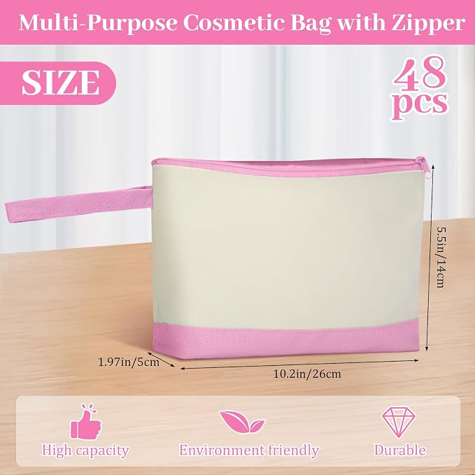Silkfly 48 Pcs Cotton Canvas Makeup Bags Cosmetic Zipper Bags 10.2 x 5.5 x 2''
