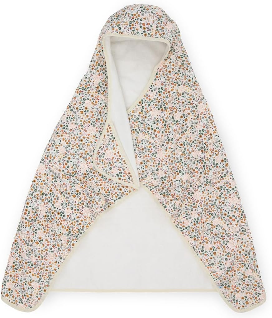Little Unicorn Premium Hooded Bath Towel| Absorbent Cotton & Terry Blend | Larger Size, 1-6 Years (Pressed Petals)