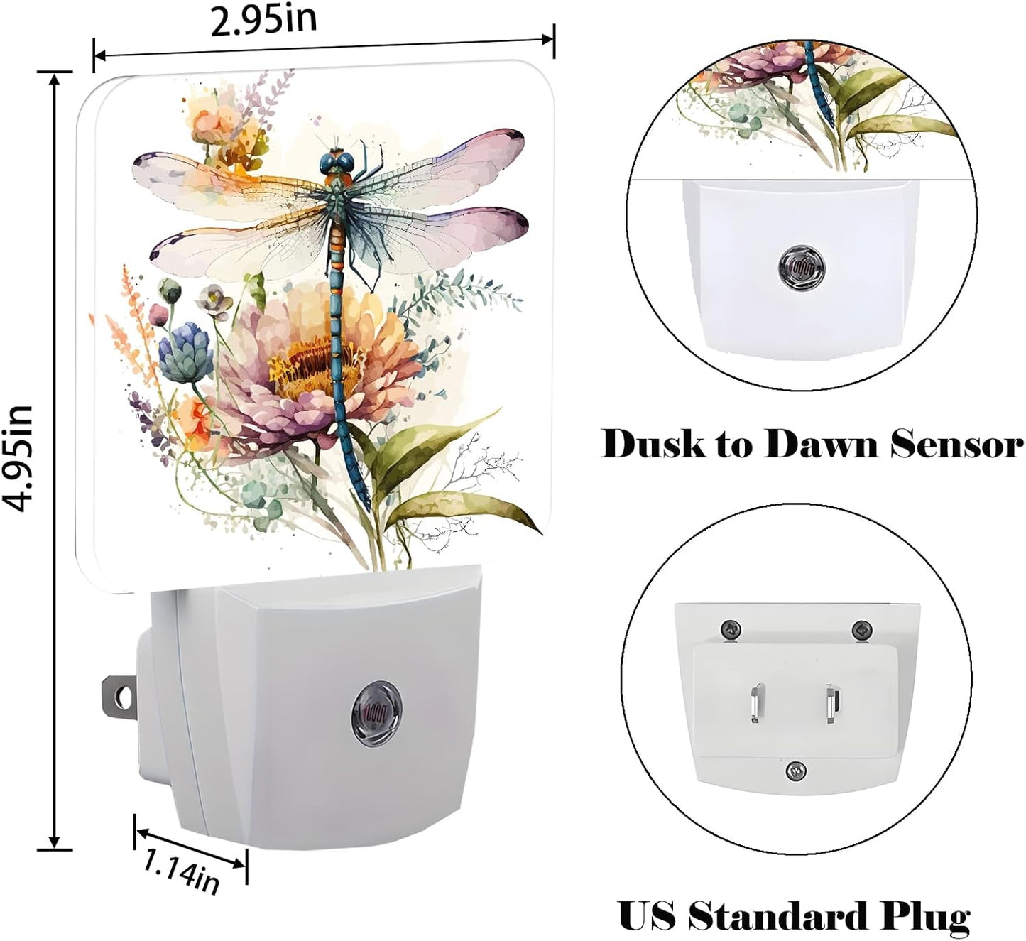 Watercolor Dragonfly Night Light,Plug Into Wall Decor for Stairway,Hallway,Kitchen,Dusk to Dawn Sensor Nightlights for Boys/Girls/Women/Men Room Gifts