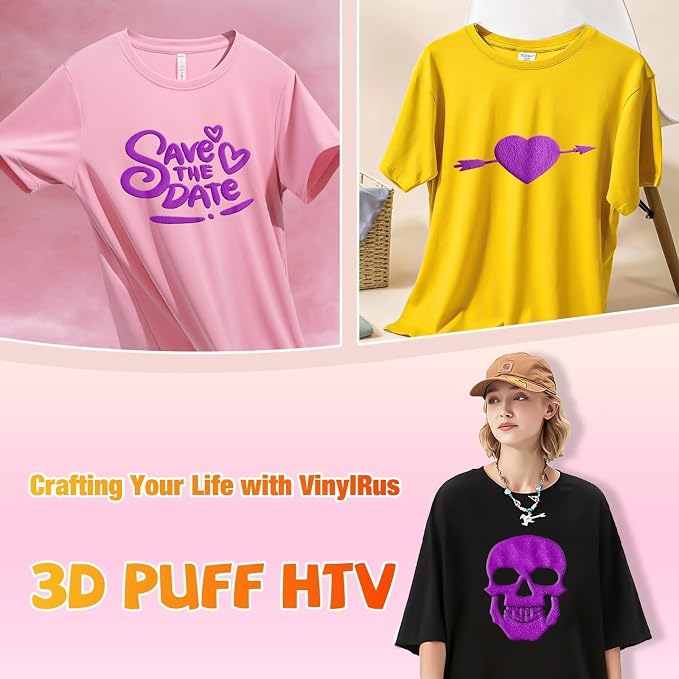 VinylRus Puff Vinyl Heat Transfer -12” x 6ft Purple Puffy 3D Iron on Vinyl