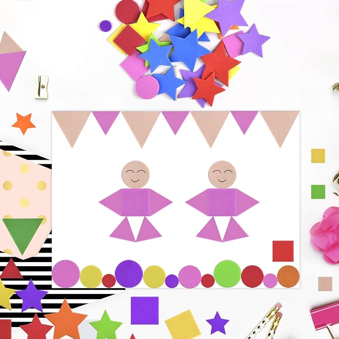 Coopay Foam Stickers Geometry Self-Adhesive Geometry Shapes Stickers Assorted