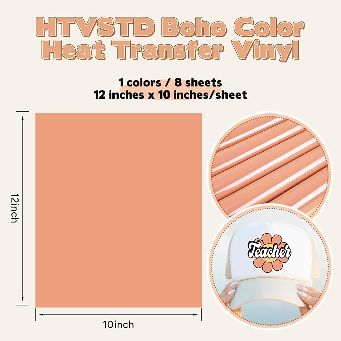 HTVSTD Peachy Pink Boho HTV Heat Transfer Vinyl 8pcs 12×10in Iron on Vinyl |
