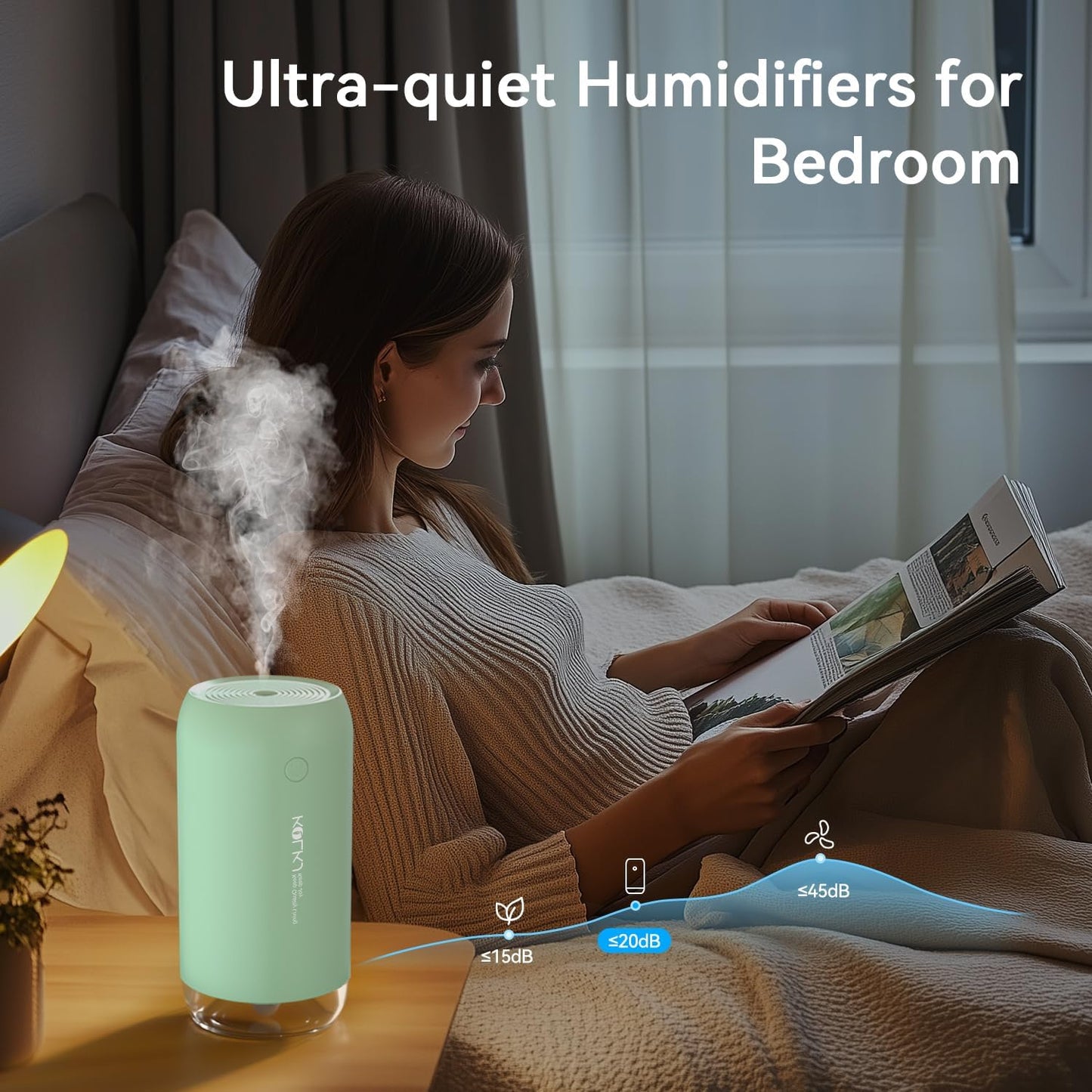 Portable Mini Humidifier, KQLKJ 350ml Small Cool Mist Humidifiers, USB Personal Desktop Humidifier for Bedroom Car Office Travel with Auto Shut-Off & 2 Mist Modes (Green)