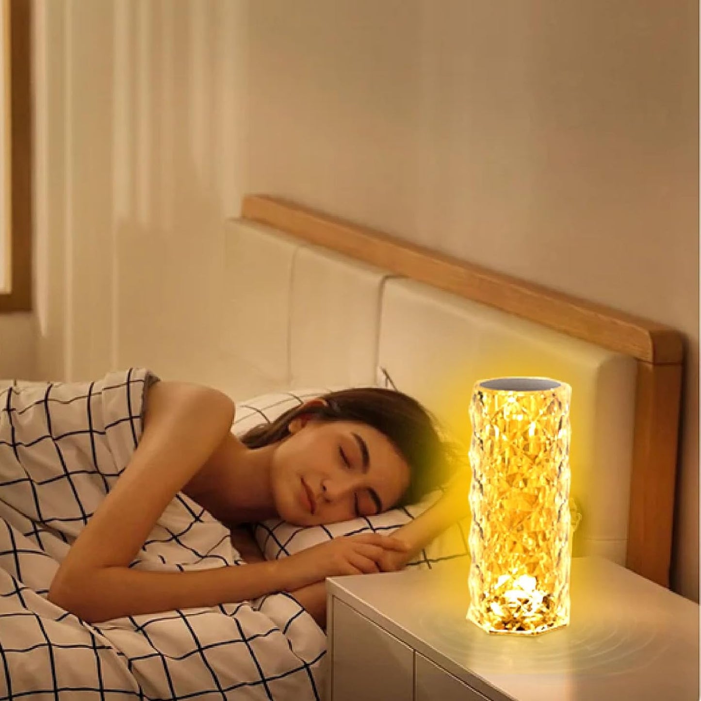 Crystal Lamp Touch, RGB 16 Colors Changing Night Light with Remote, Rechargeable Crystal Table Lamp Bedside Lamp, Rose Wave Diamond Night Light, Ambient Lighting for Bedroom/Game Room/Dinning Room