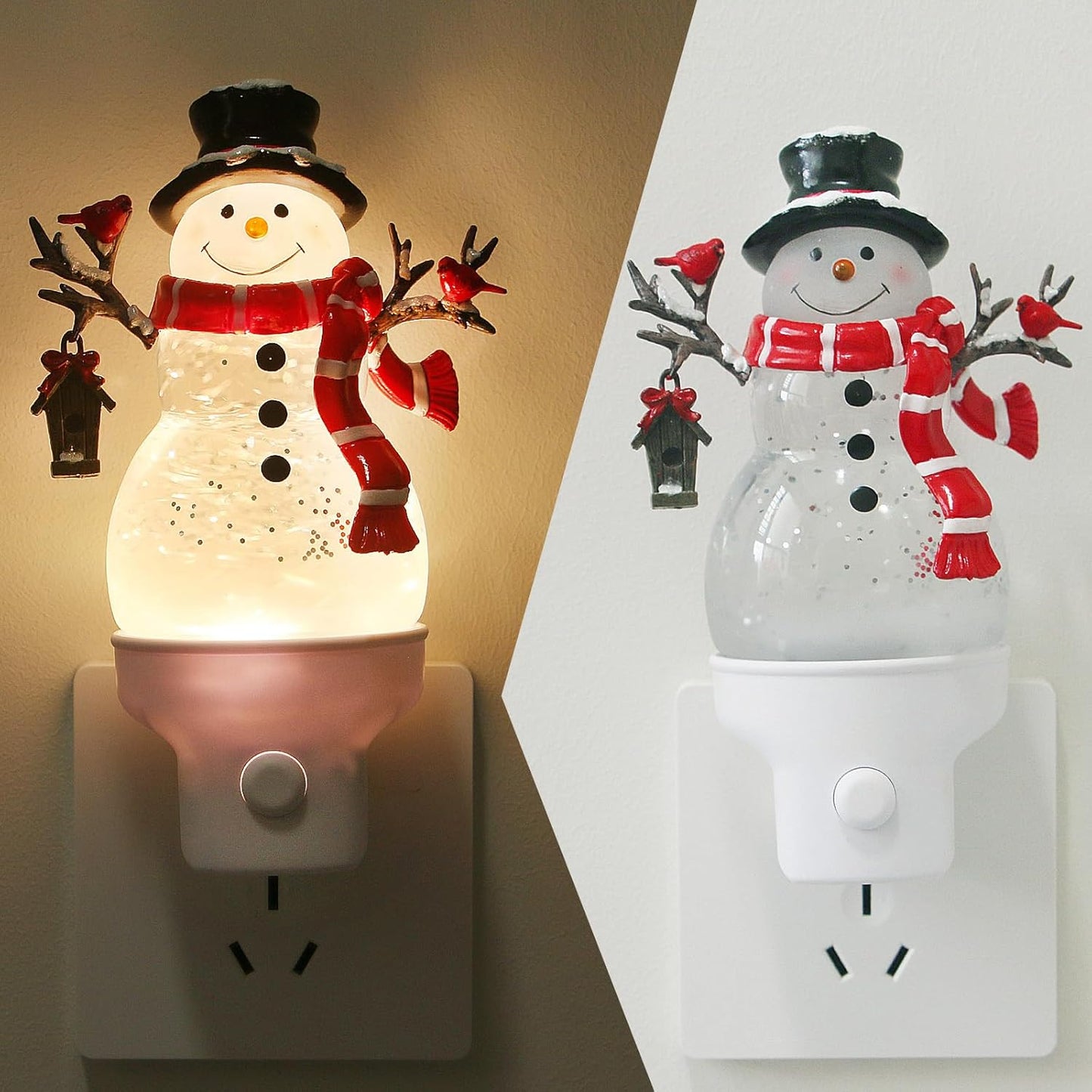 Christmas Snowman Night Light Plug into Wall Water Swirling Glitter USB Portable Christmas Decorative Night Light Decoration for Kids Adults Bedroom Kitchen Living Room Holiday Decor (Snowman)