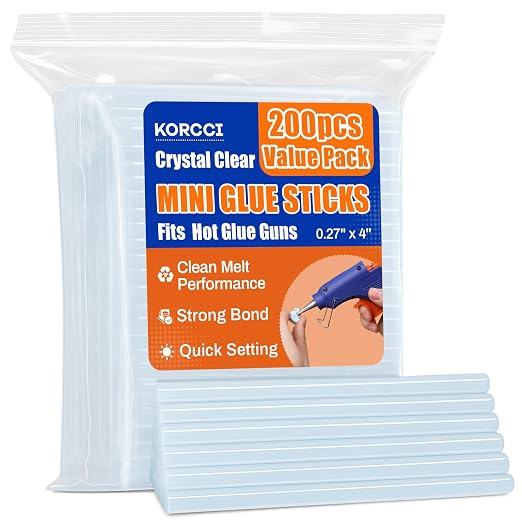 200 Pack Mini Hot Glue Sticks, 0.27" Diameter x 4" Length, All Temperature