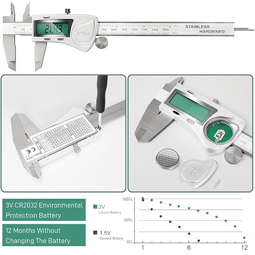 Digital Caliper Measuring Tool, IP54 Waterproof Electronic Micrometer Caliper