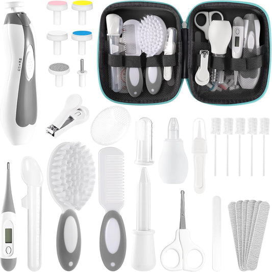 Baby Healthcare and Grooming Kit for Newborn Kids, 31PCS Upgraded Safety Baby Care Kit, Newborn Nursery Health Care Set, Baby Care Products （Grey White)