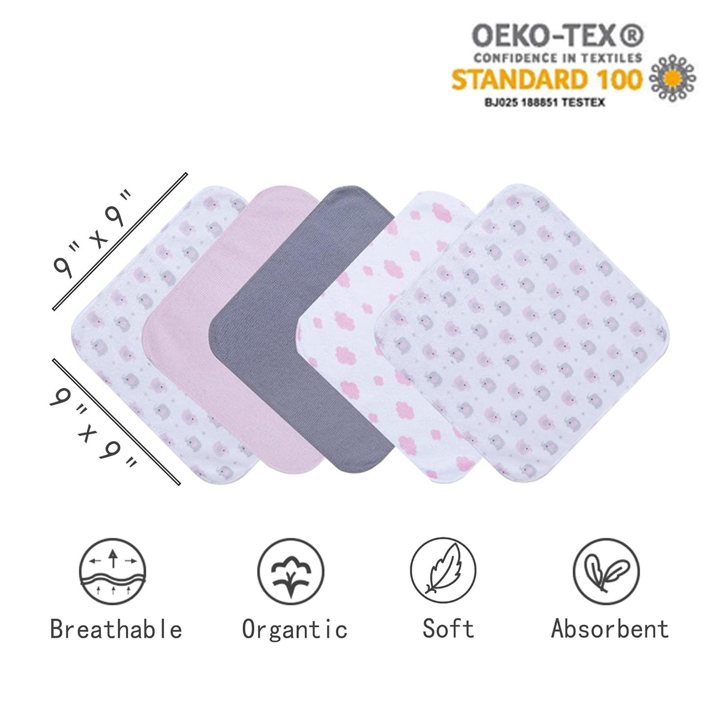 Viviland Baby Towels and Washcloths, Soft Absorbent Pink Baby Bath Towel Set, Elephant Hooded Towels with 5 Infant Face Washcloths (6 Pieces)